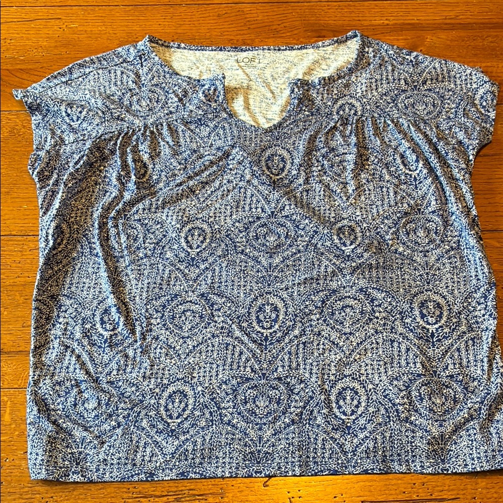 LOFT Blue Flutter Sleeve Blouse with Relaxed Fit